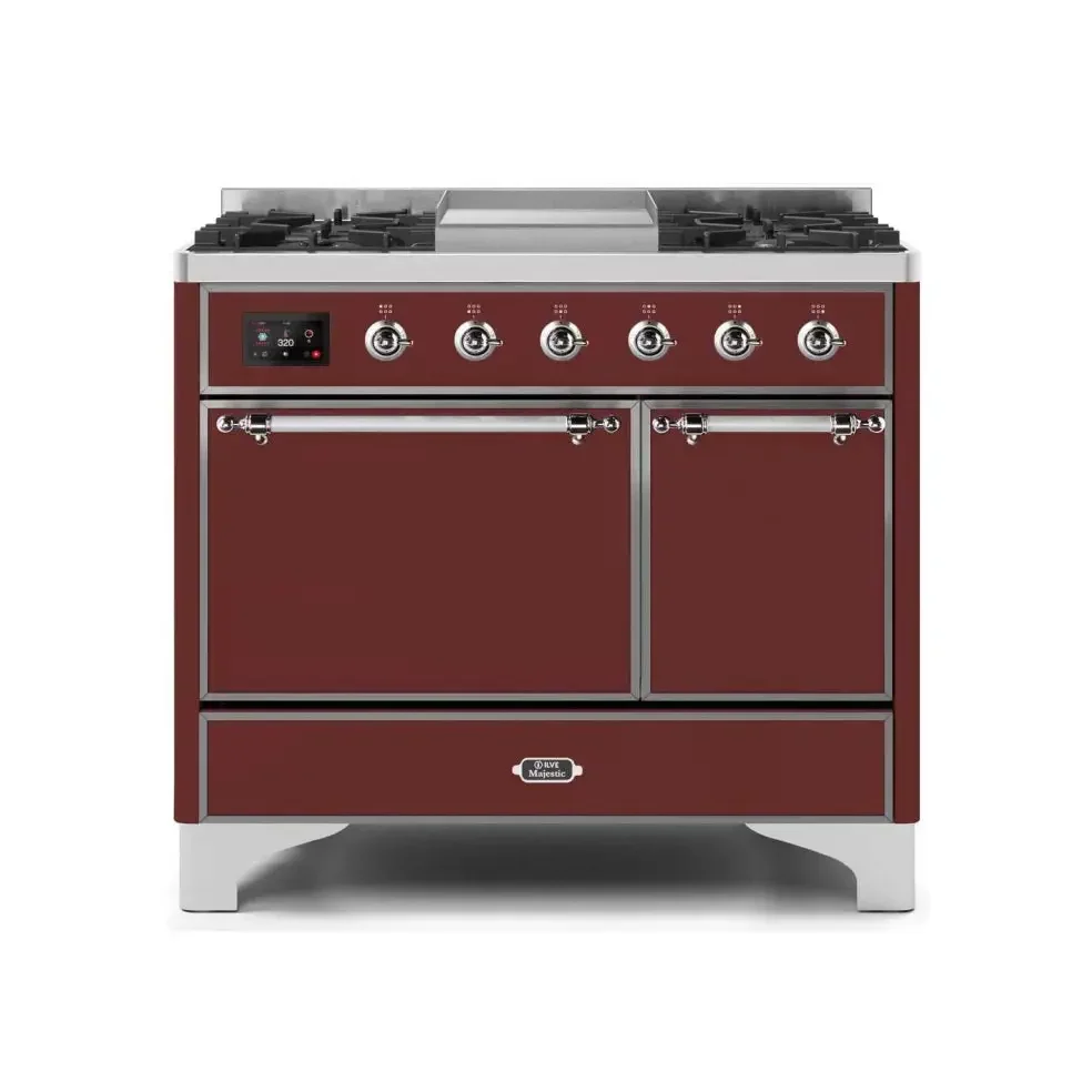 ILVE Majestic II 40 Inch Dual Fuel Liquid Propane Freestanding Range and Electric Oven with Chrome Trim