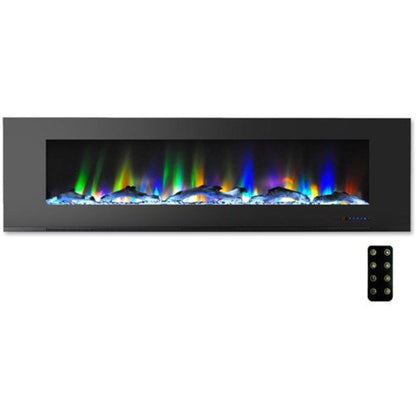 Cambridge 60 In. Wall-Mount Electric Fireplace in Black with Multi-Color Flames and Driftwood Log Display , - CAM60WMEF-2BLK