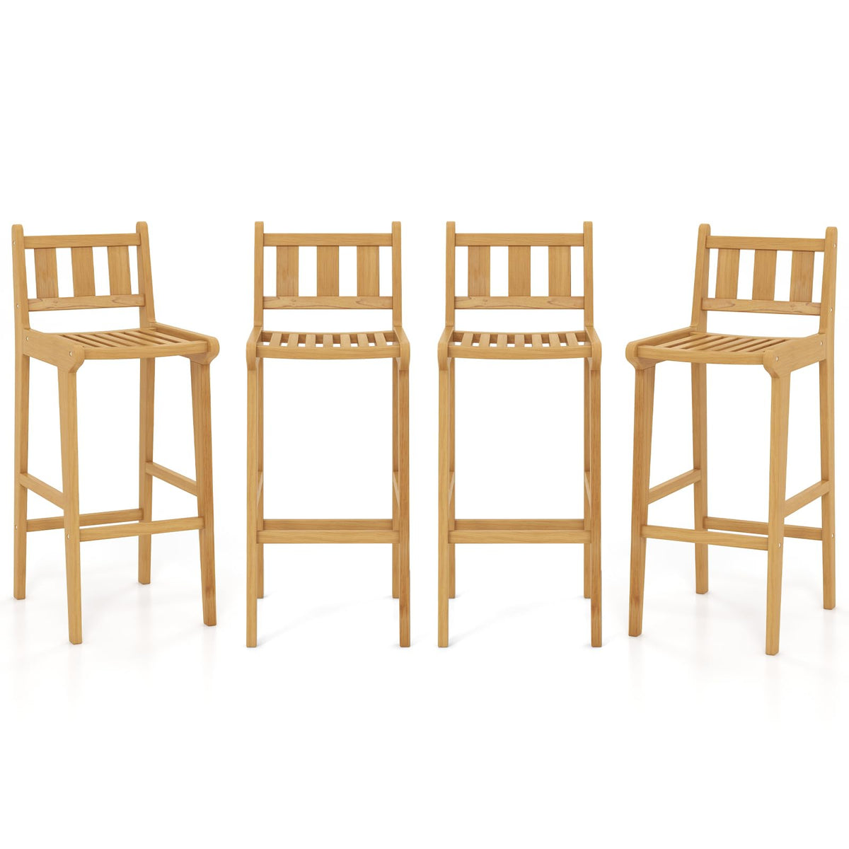 Tangkula Teak Wood Bar Stool, 30” Bar Chair with Footrest & Backrest - 4*JV11896