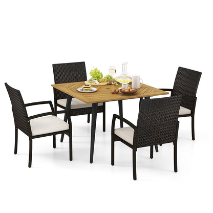 Tangkula 5 Pieces Patio PE Wicker Dining Set, Outdoor Dining Table and Chairs with Cushions - HW71589+HW70830-4