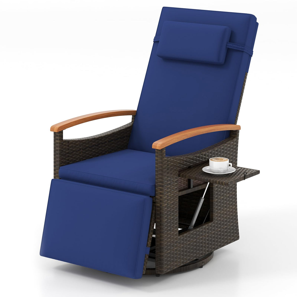 Tangkula Patio Rattan 360 Degree Swivel Recliner Chair, Wicker Lounge Chair w/Adjustable Backrest & Footrest - 2*HW72726BN