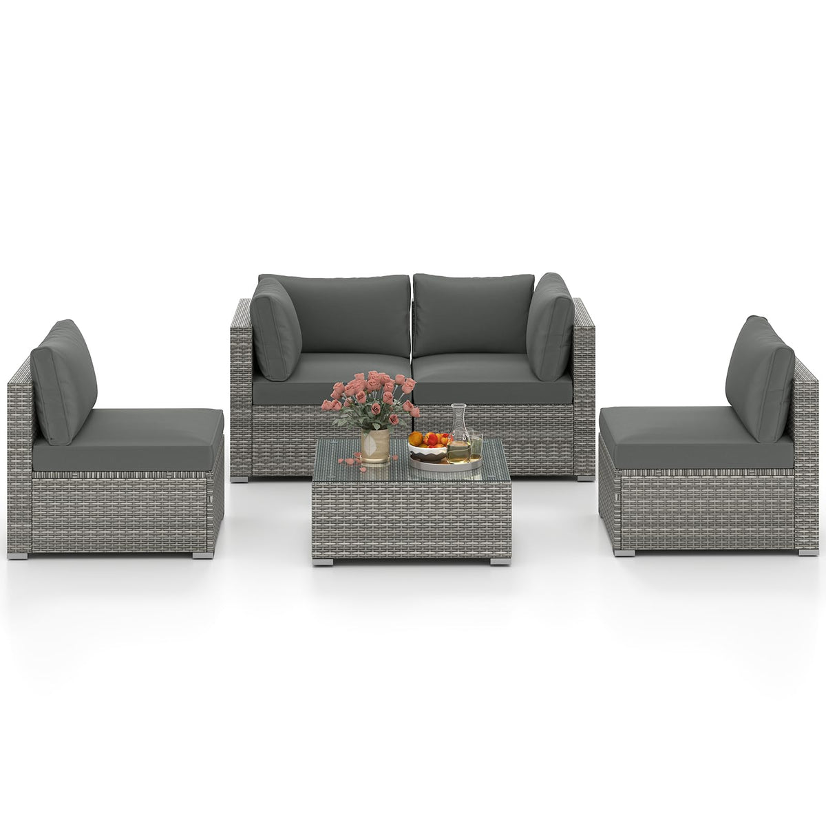 Tangkula 5-Piece Outdoor Patio Sectional Sofa Couch - HW73141GR+
