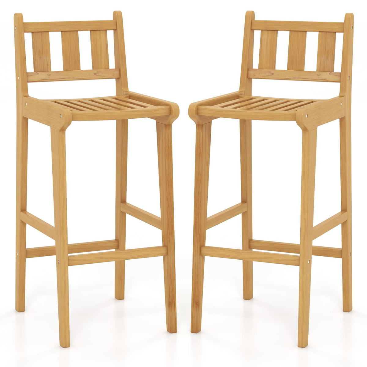 Tangkula Teak Wood Bar Stool, 30” Bar Chair with Footrest & Backrest - 4*JV11896