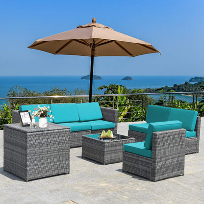 Tangkula 8 PCS Outdoor Patio Furniture Set, Rattan Wicker Sofa Set - HW65782BK+