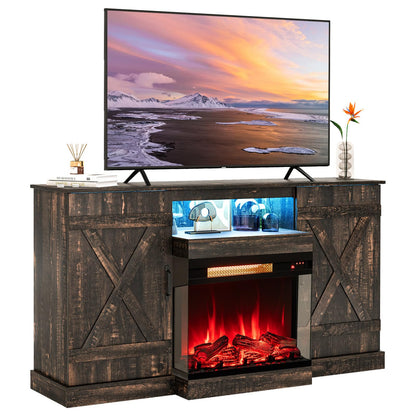 Tangkula 58” Fireplace TV Stand with 23” 3-Side Glass Electric Fireplace - HV10482CF+FP10806US-BK