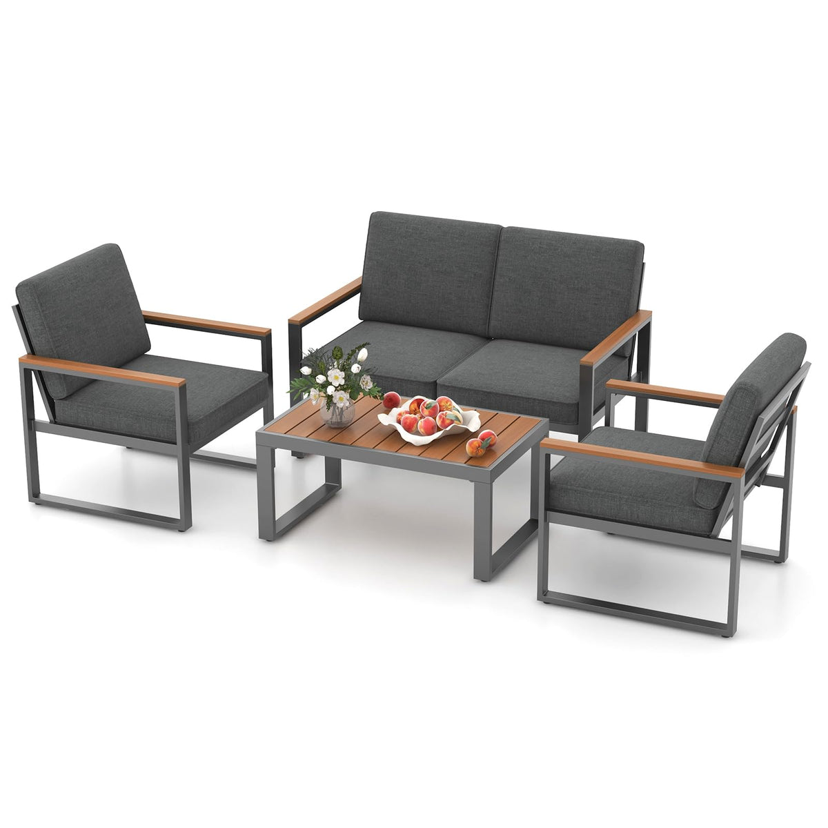 Tangkula 4/8 Piece Patio Aluminum Furniture Set(Gray) - NP11997GR+