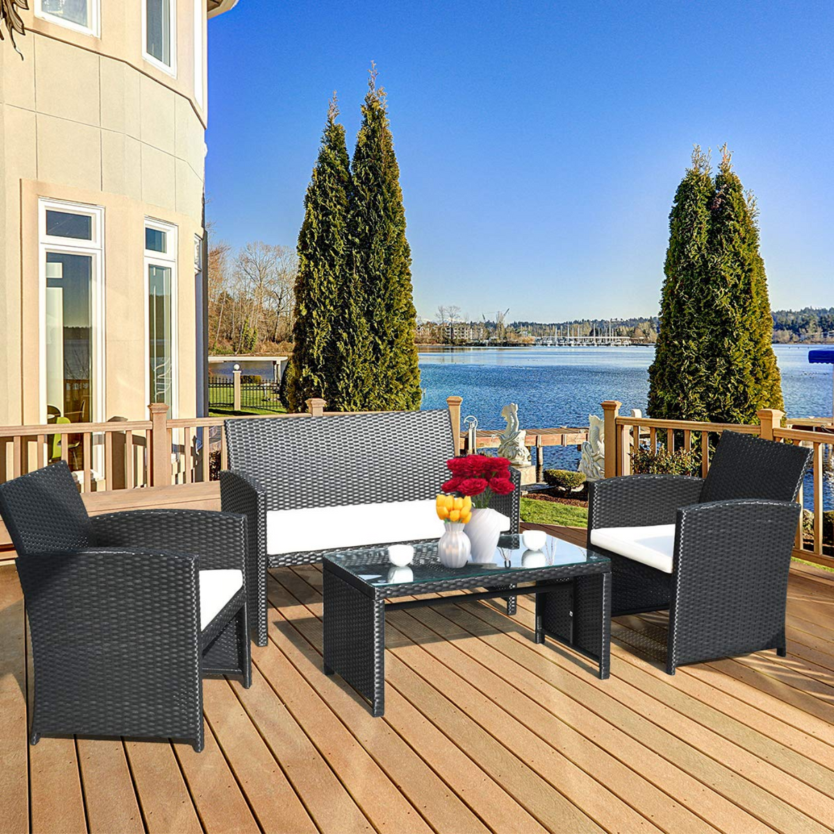 Tangkula Patio Wicker Conversation Furniture Set - 2*HW63239