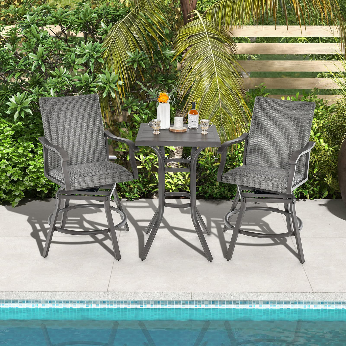 Tangkula 3 Pieces Swivel Bar Set, Aluminum Bar Height Furniture Set - NP10971+
