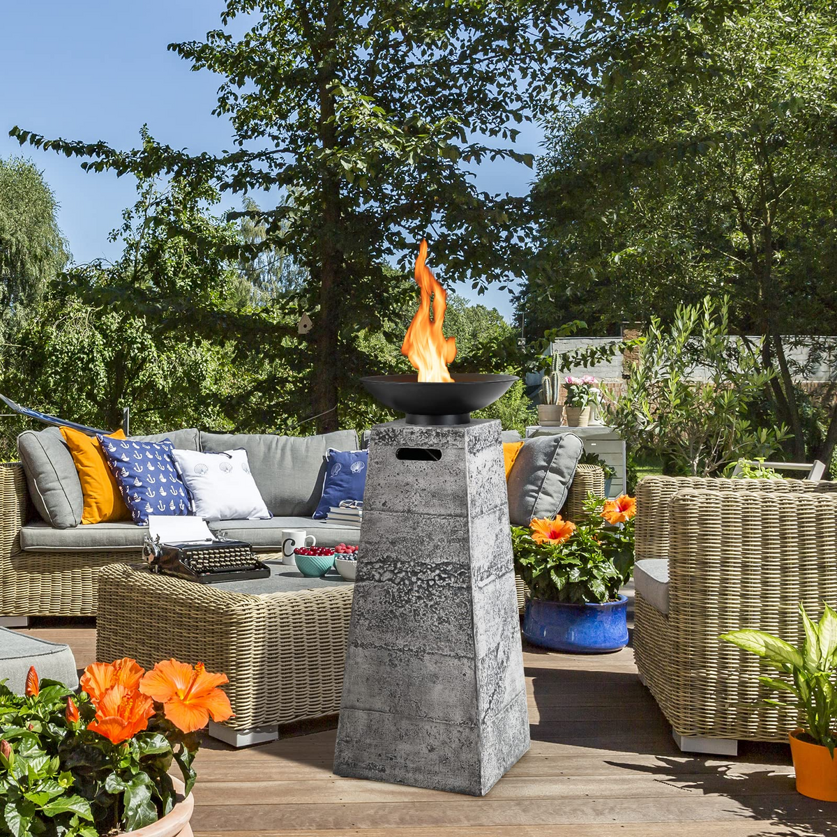Tangkula 48 Inch Tall Patio Propane Fire Pit Tower - NP10641HS