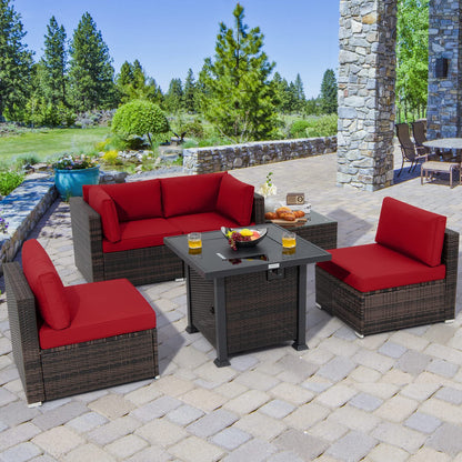 Tangkula 6 Piece Patio Wicker Conversation Set, Outdoor Rattan Sofa Set - NP10618CF+HW68691BDK+
