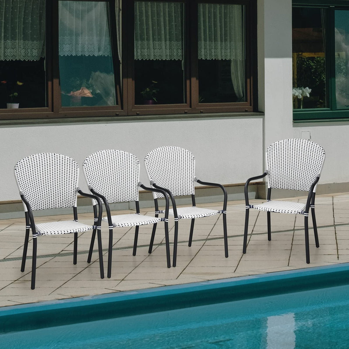 Tangkula Set of 4 Stackable Outdoor Patio Wicker Chairs - NP10073WL