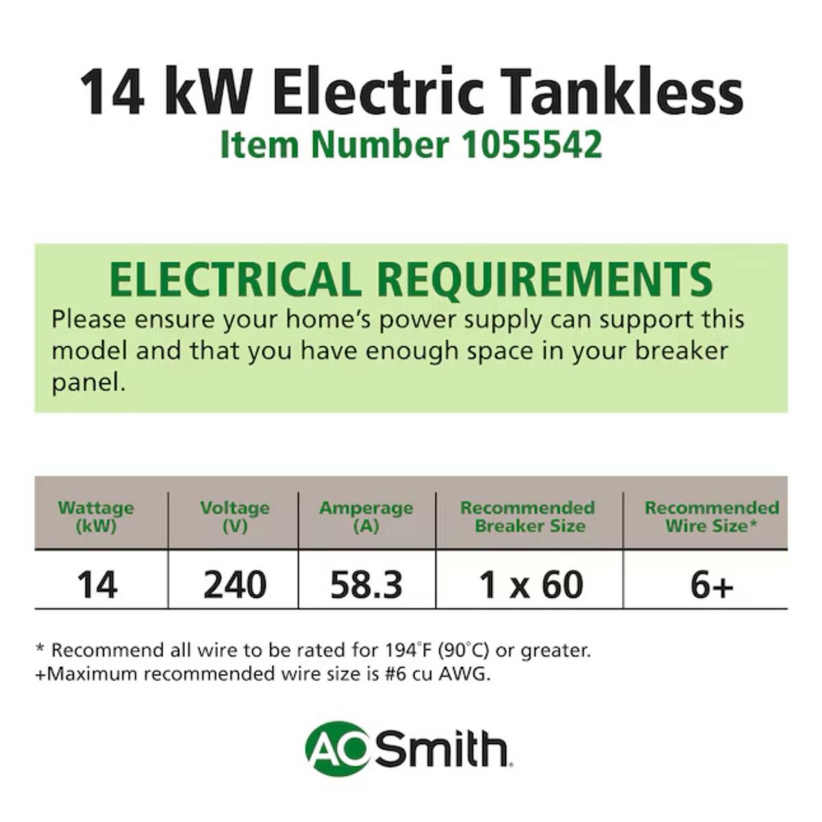 A.O. Smith Signature Series 240-Volt 14-KW 1.6-GPM Tankless Electric Water Heater - R2VR-140E
