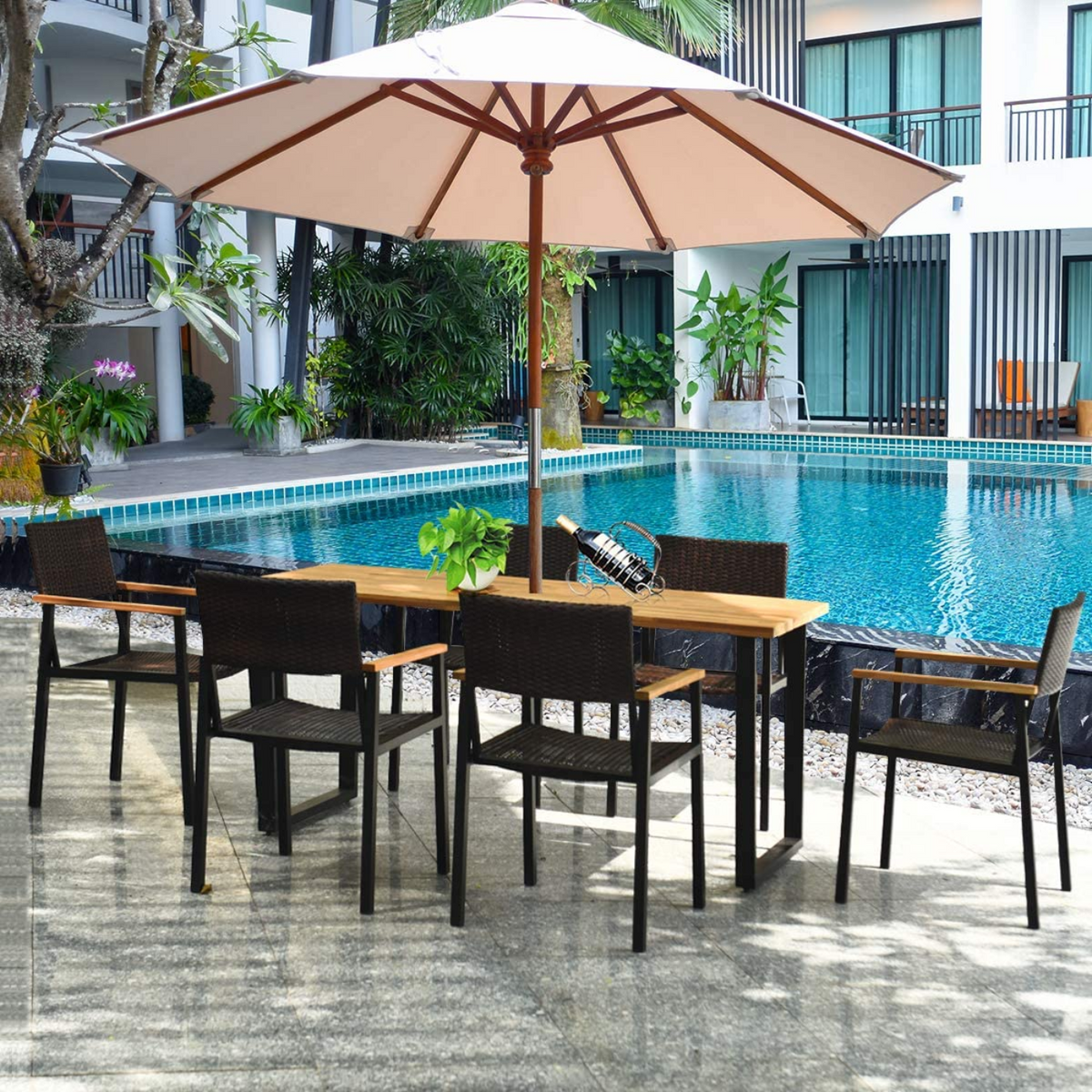 Tangkula 7 Pieces Outdoor Patio Dining Set, Patiojoy Outdoor Conversation Set - HW65219A+