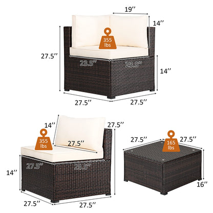 Tangkula 6 Pieces Patio Furniture Set, Outdoor Rattan Sofa Set, Wicker Conversation Set - HW68449WH+