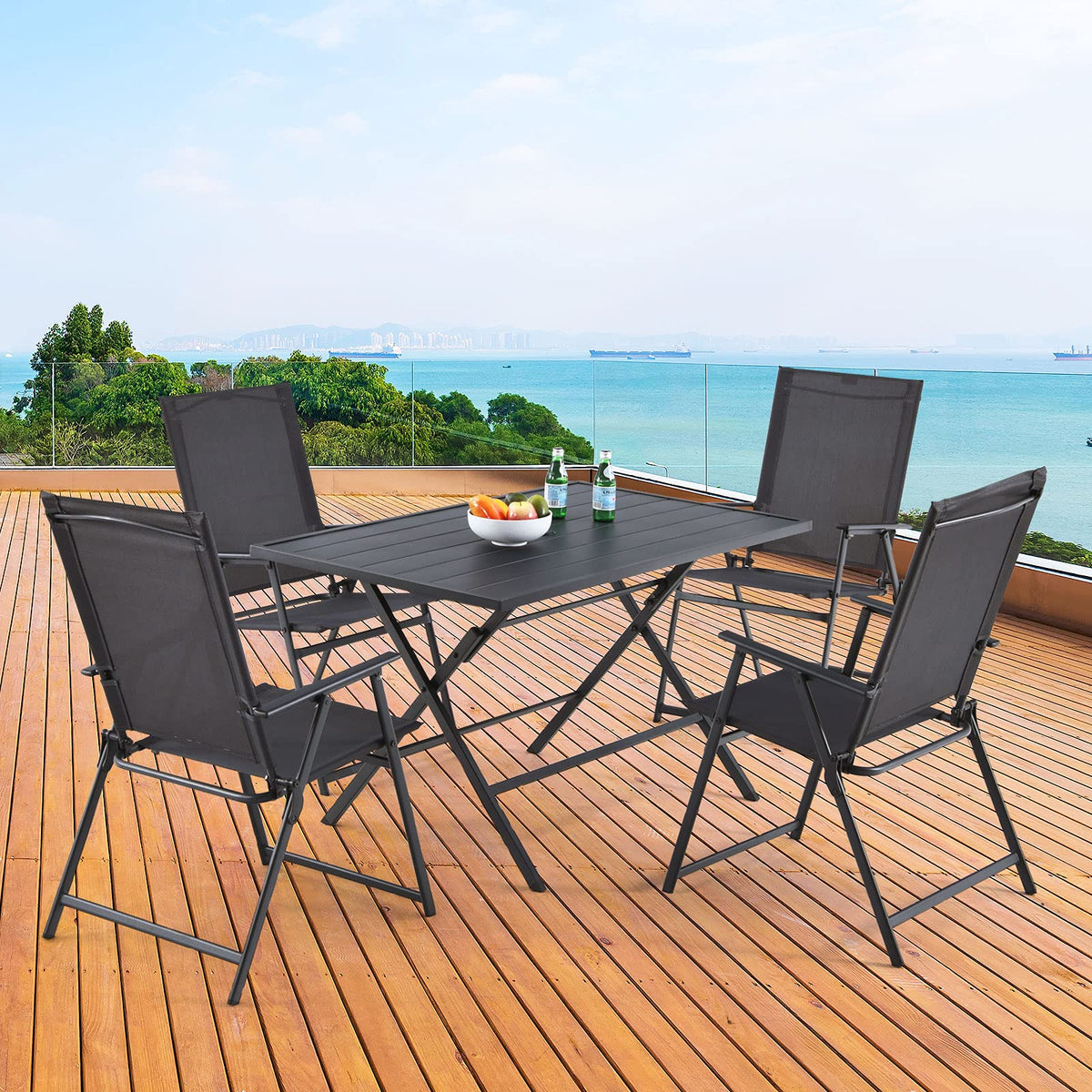 Tangkula 5 Pieces Patio Dining Set, No Assembly Required, Outdoor Dining Furniture with 4 Armchairs & 1 Dining Table - NP10070WL-GR