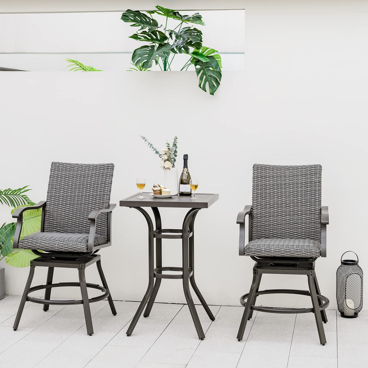 Tangkula 3 Pieces Swivel Bar Set, Aluminum Bar Height Furniture Set - NP10971+