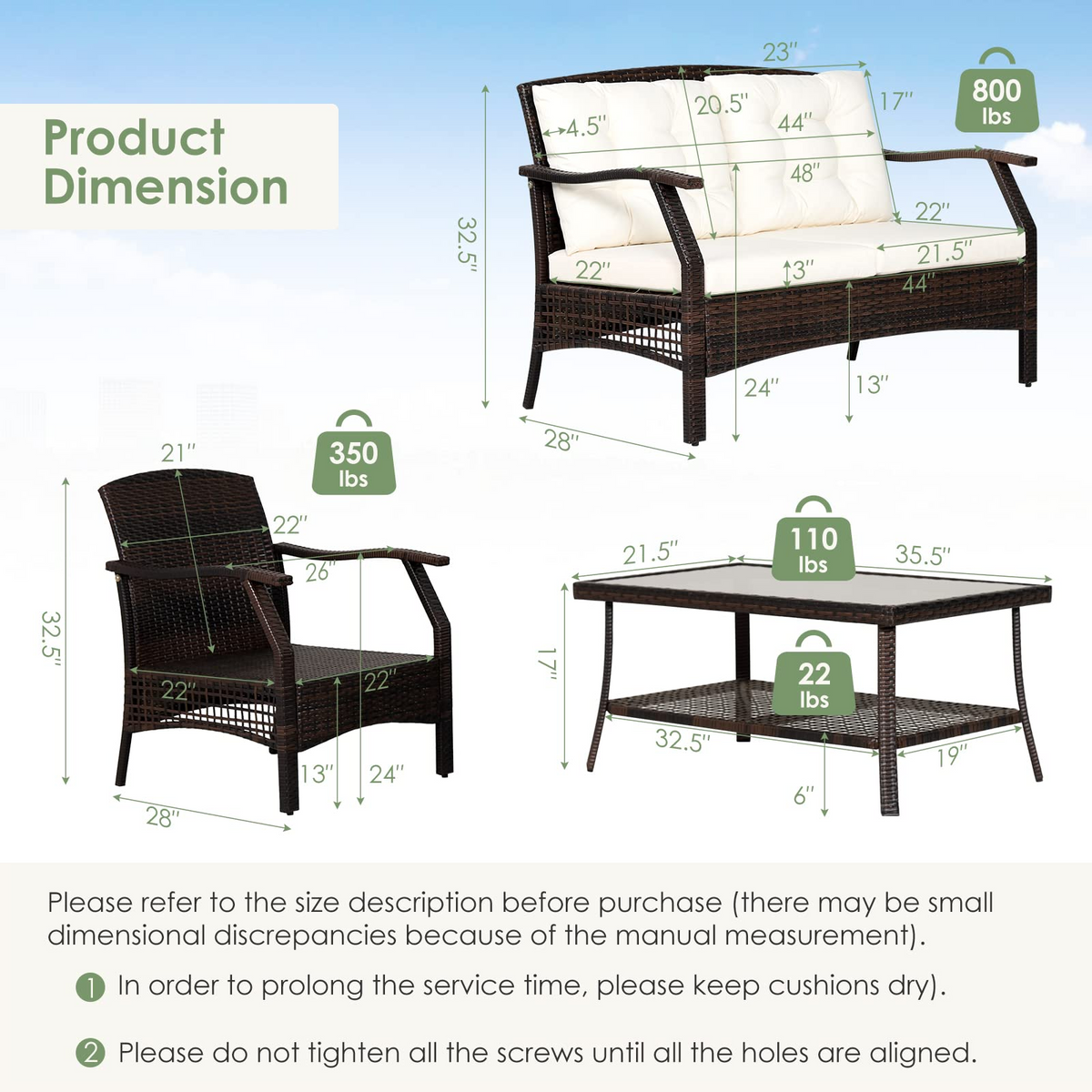 Tangkula Outdoor Rattan Furniture Set, Patiojoy Outdoor Wicker Sofa Set - 2*HW69353+