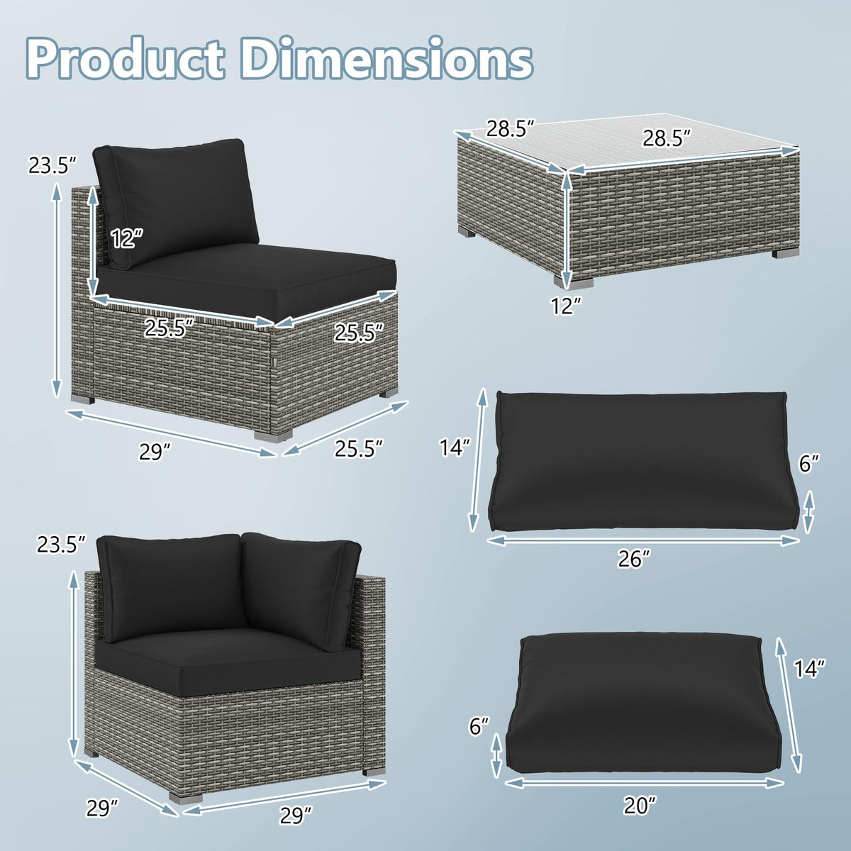 Tangkula 5-Piece Outdoor Patio Sectional Sofa Couch - HW73141GR+