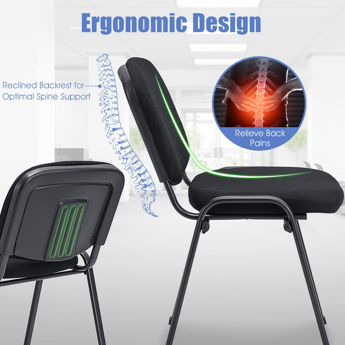 Tangkula Conference Room Chairs, Stackable Office Guest Chairs with Upholstered Back & Seat - CB10444BK-2