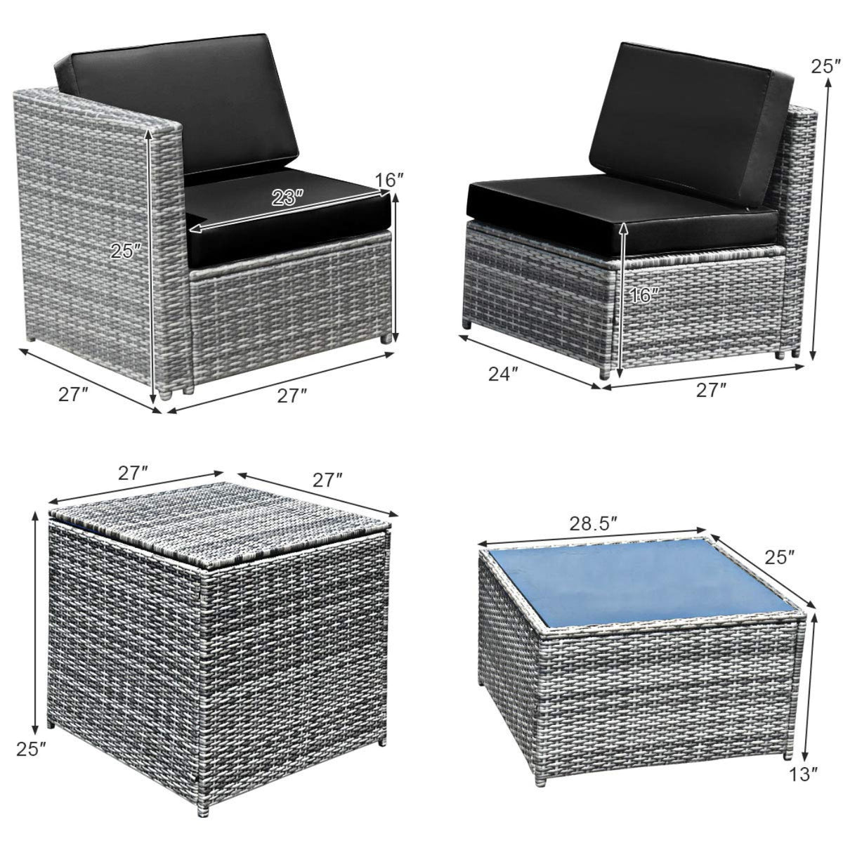 Tangkula 8 PCS Outdoor Patio Furniture Set, Rattan Wicker Sofa Set - HW65782BK+