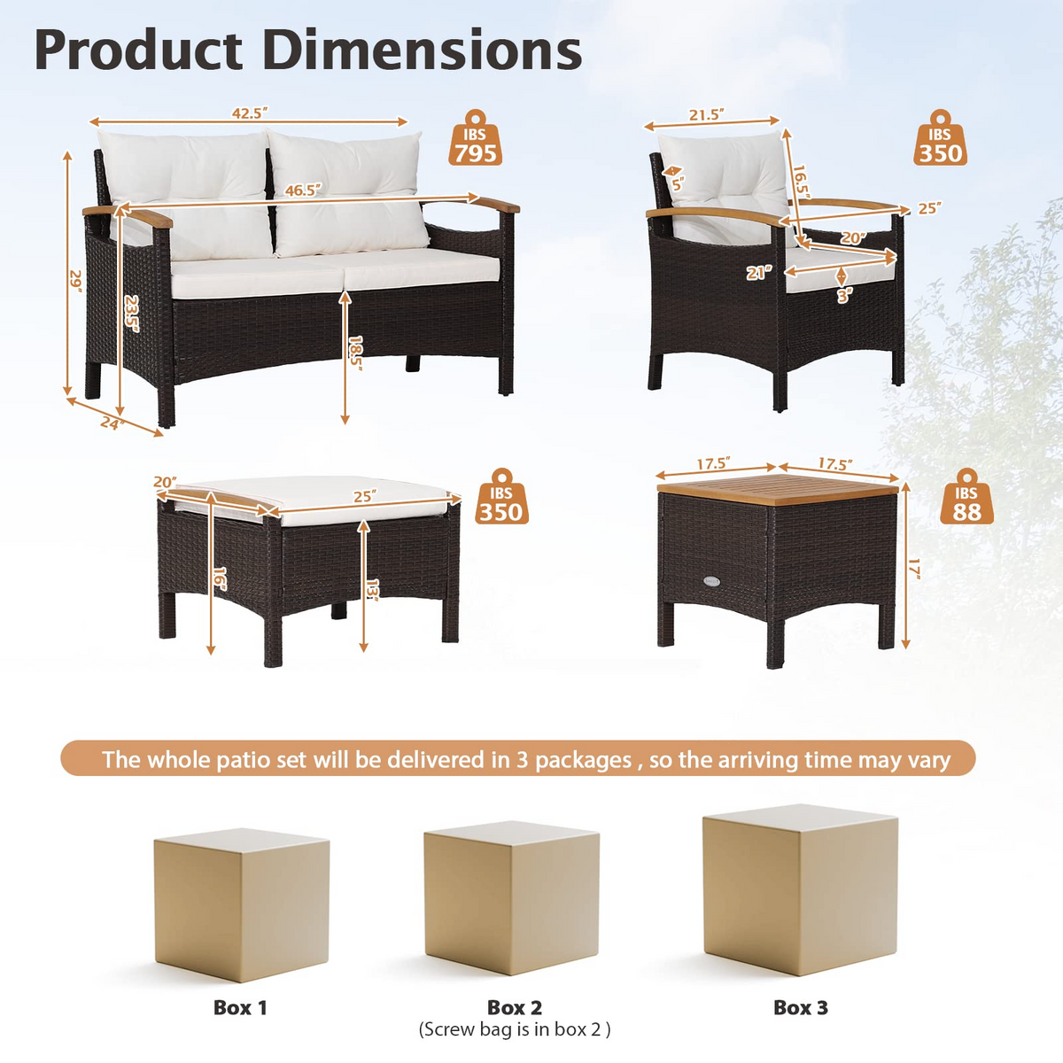 Tangkula 7 Pieces Patio Rattan Sofa Set, Outdoor Wicker Conversation Set - HW70450+