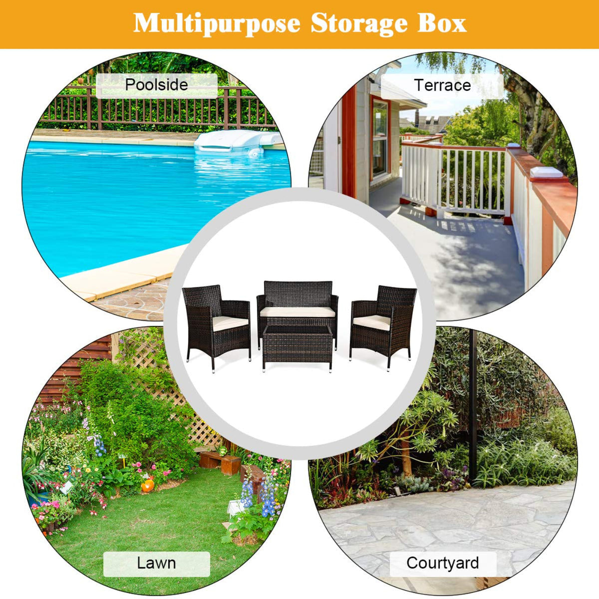 Tangkula 4-Piece Rattan Patio Furniture Set, w/Tempered Glass Coffee Table - HW67772BT