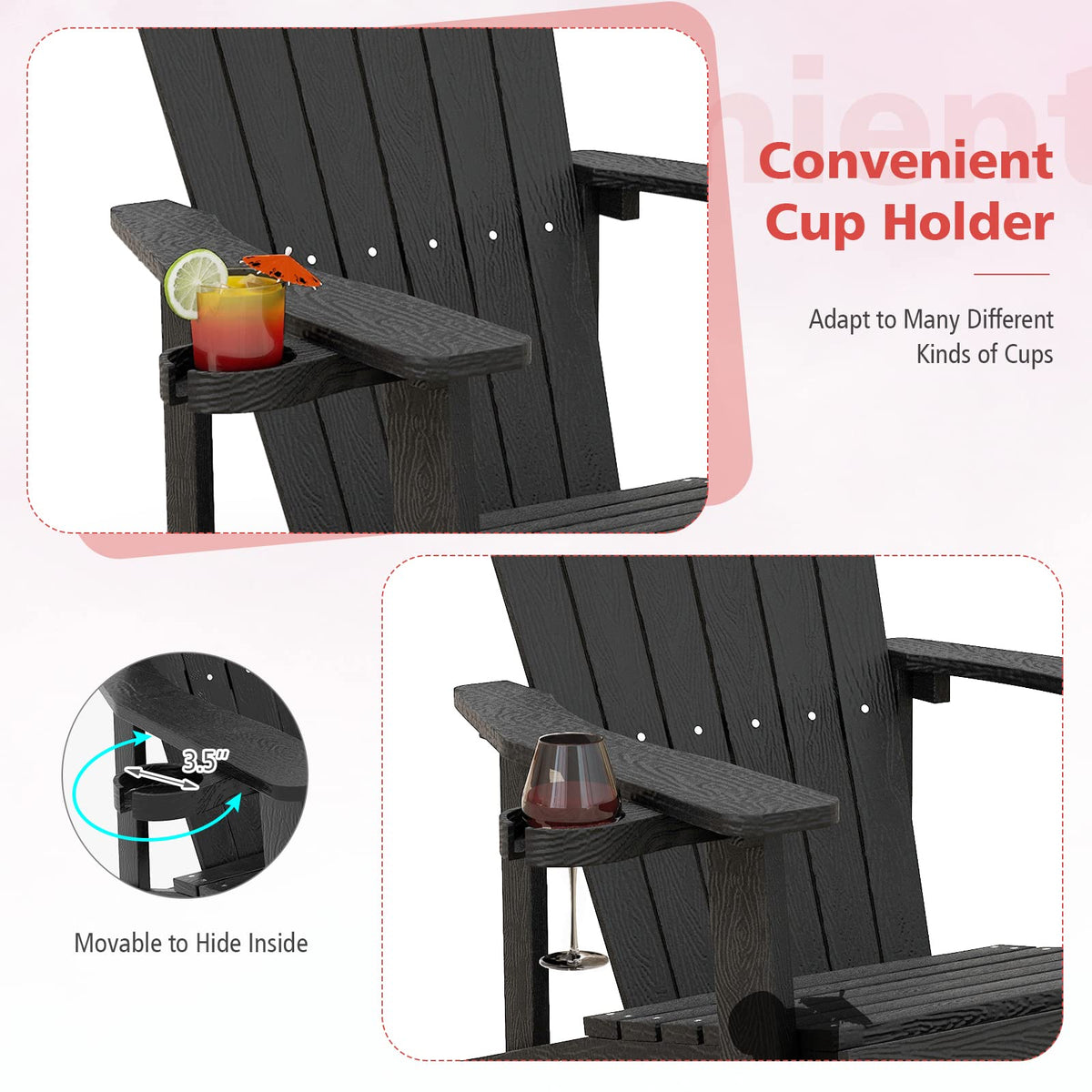 Tangkula Oversized Adirondack Chair, Patio Lounge Chairs w/Adjustable Cup Holder - NP10983BK