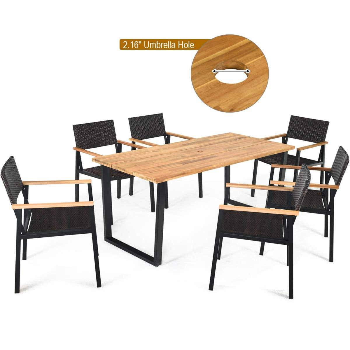Tangkula 7 Pieces Outdoor Patio Dining Set, Patiojoy Outdoor Conversation Set - HW65219A+