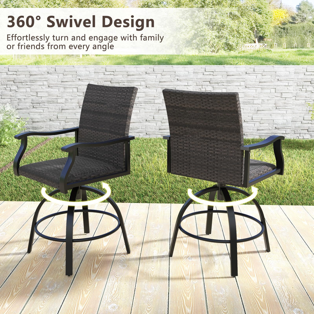 Tangkula 3 Pieces Wicker Patio Swivel Bar Set - NP12166DK+