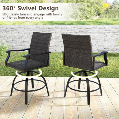 Tangkula 3 Pieces Wicker Patio Swivel Bar Set - NP12166DK+