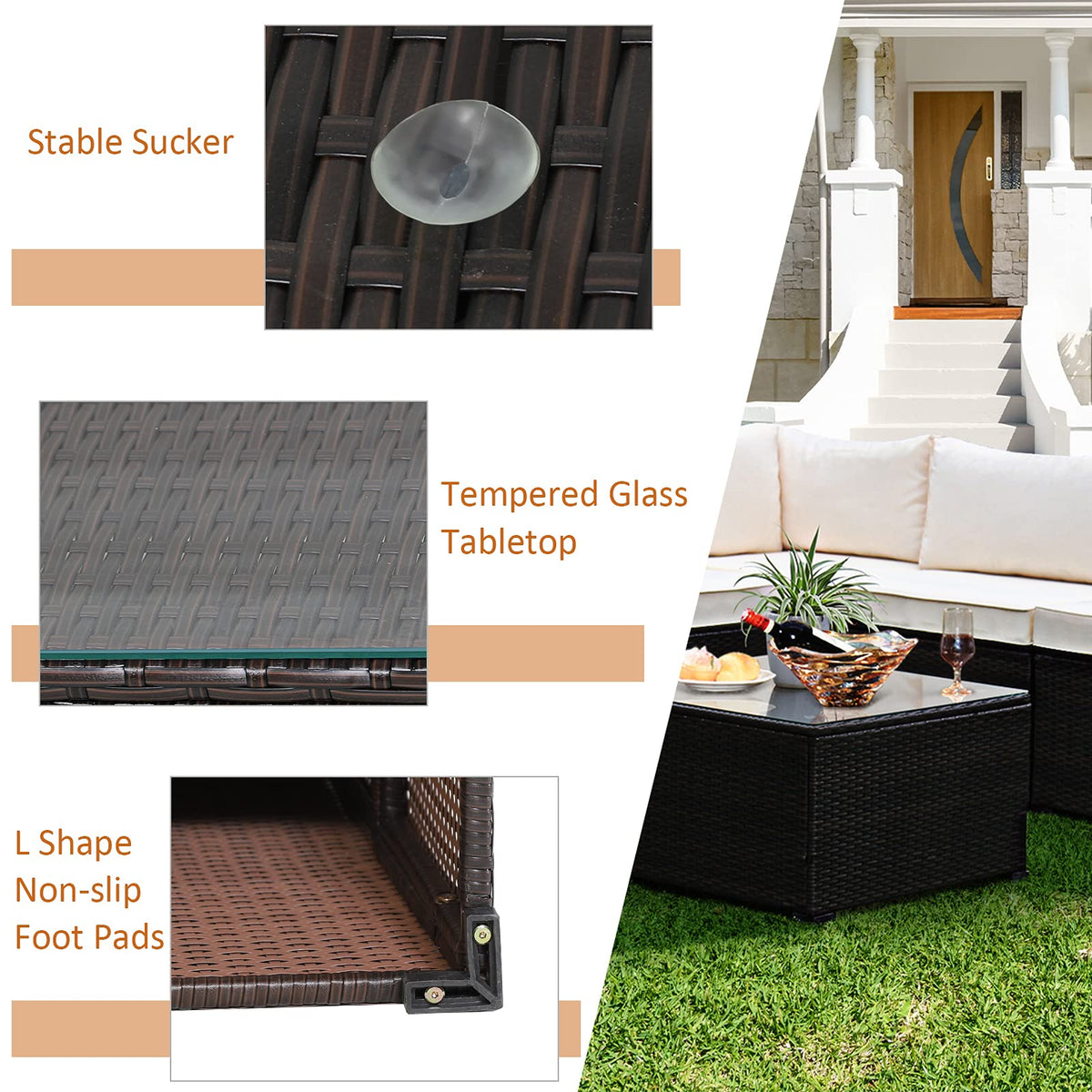 Tangkula 6 Pieces Patio Furniture Set, Outdoor Rattan Sofa Set, Wicker Conversation Set - HW68449WH+