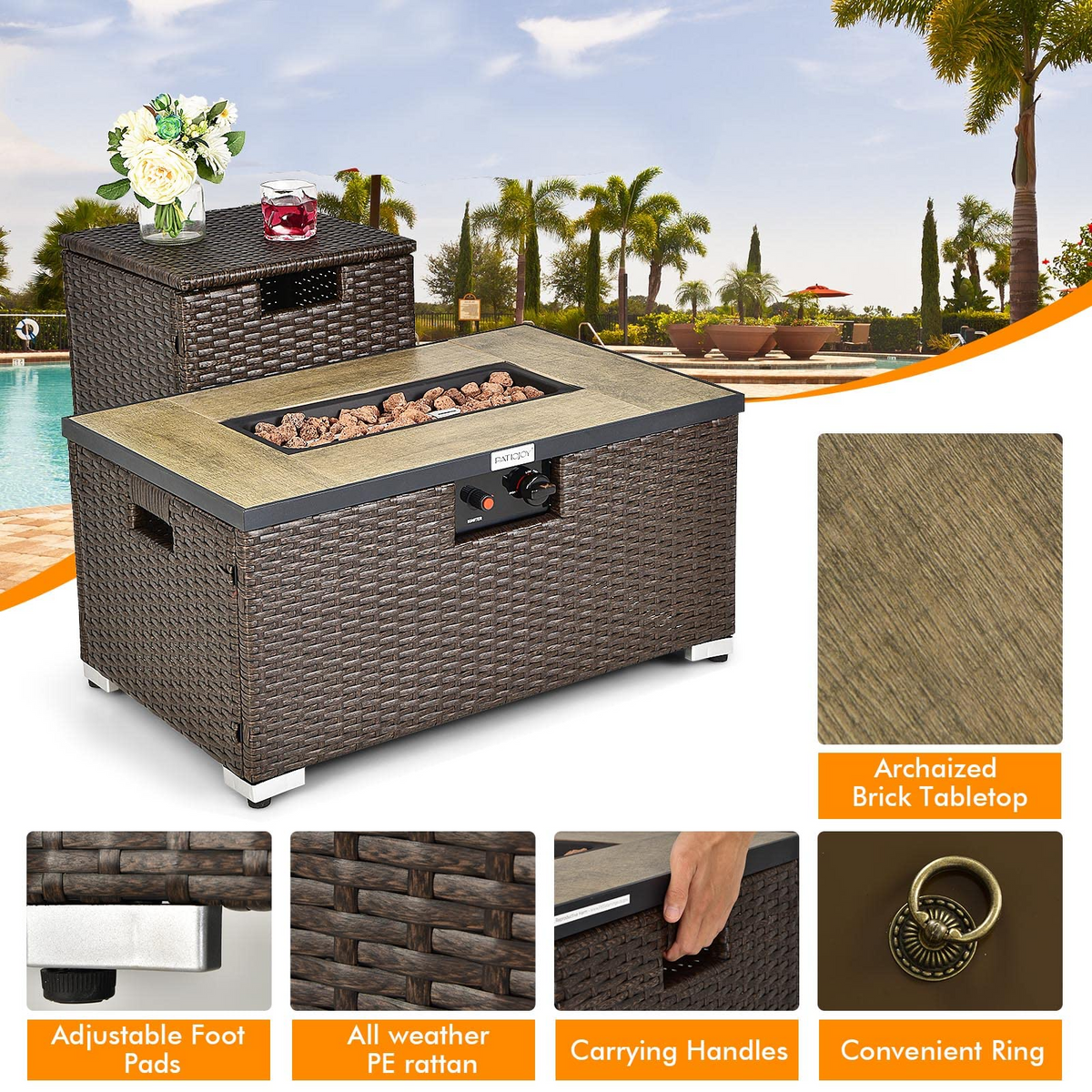 Tangkula 8 Piece Outdoor Wicker Sofa Set, Patio Rattan Conversation Set - NP10261CF+HW67937WHA+