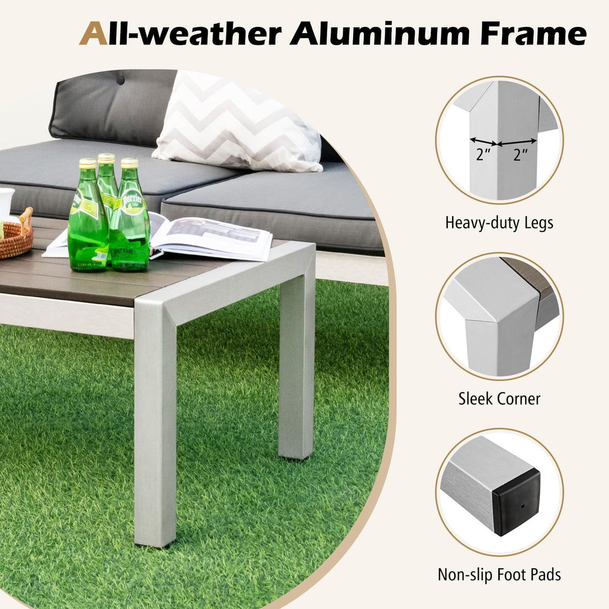 Tangkula 4 Piece Patio Aluminum Sofa Set, Contemporary Sofas & Coffee Table - 2*NP11317GR+NP11318GR+NP11319GR