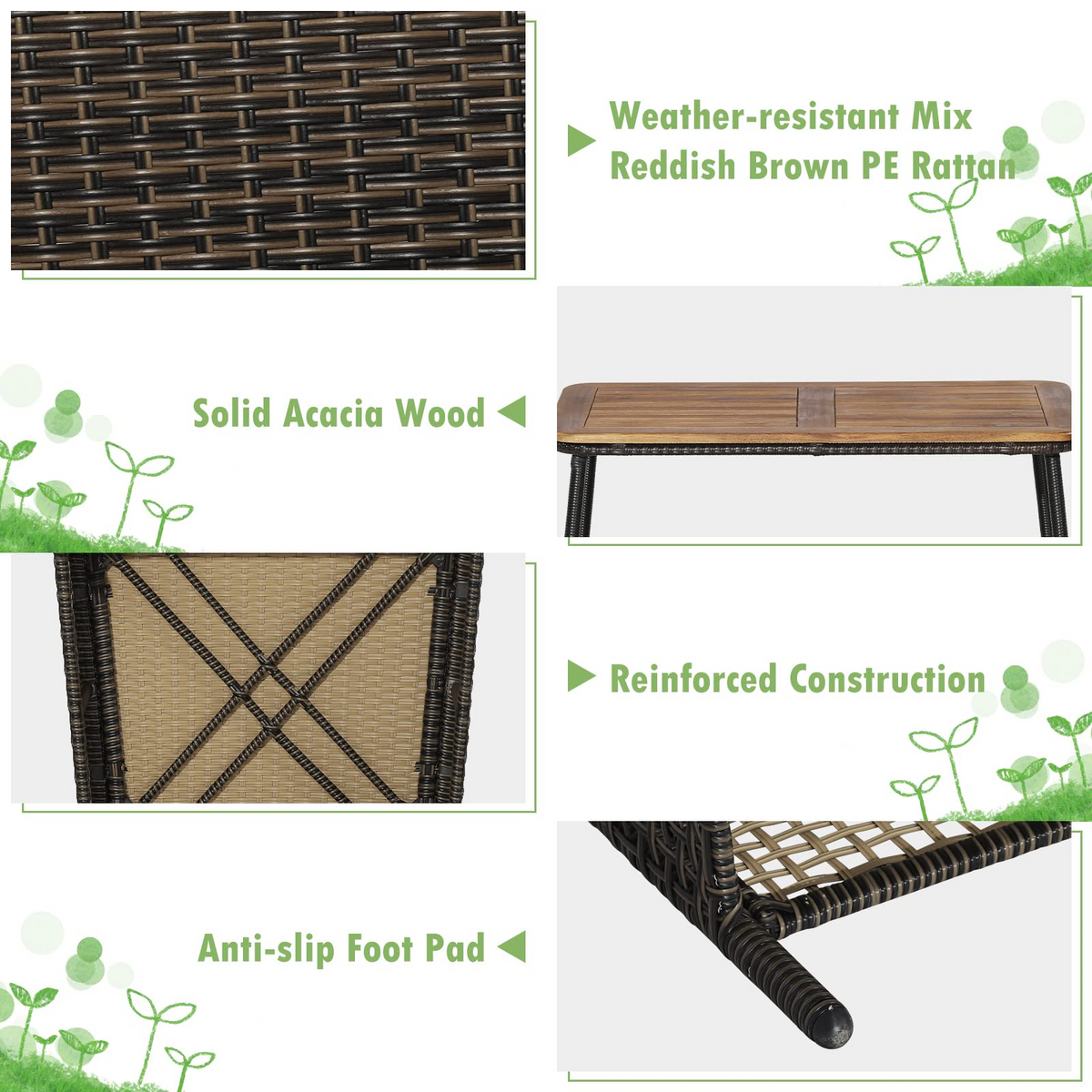 Tangkula Outdoor PE Wicker Conversation Set with 2-Tier Coffee Table - HW70242WH+