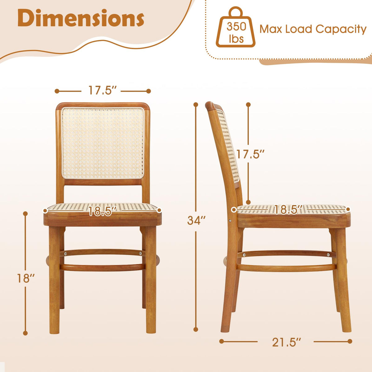 Tangkula Boho Dining Chairs, Natural Rattan Living Room Chairs with Teak Wood Structure & Footrests - JV11895