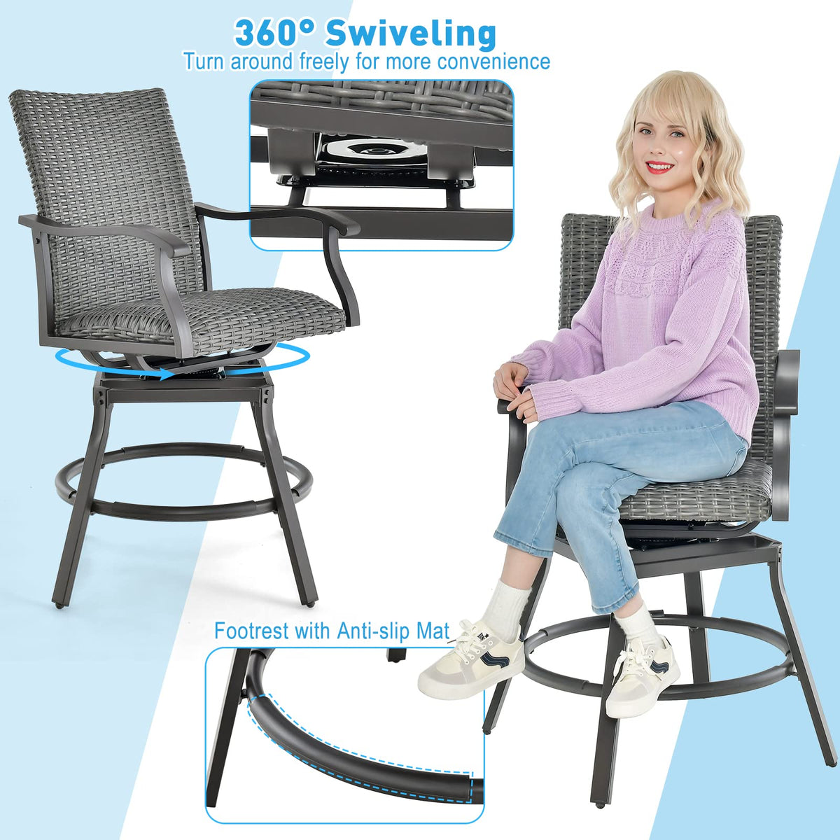 Tangkula 3 Pieces Swivel Bar Set, Aluminum Bar Height Furniture Set - NP10971+