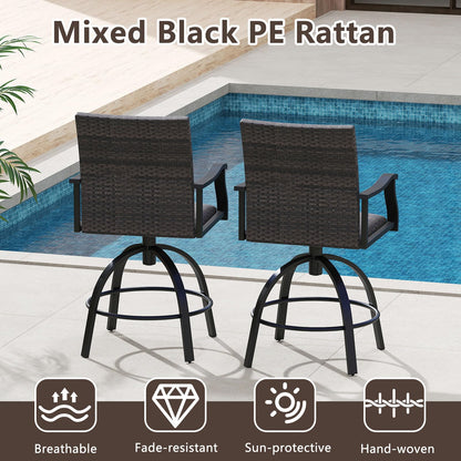Tangkula 3 Pieces Wicker Patio Swivel Bar Set - NP12166DK+
