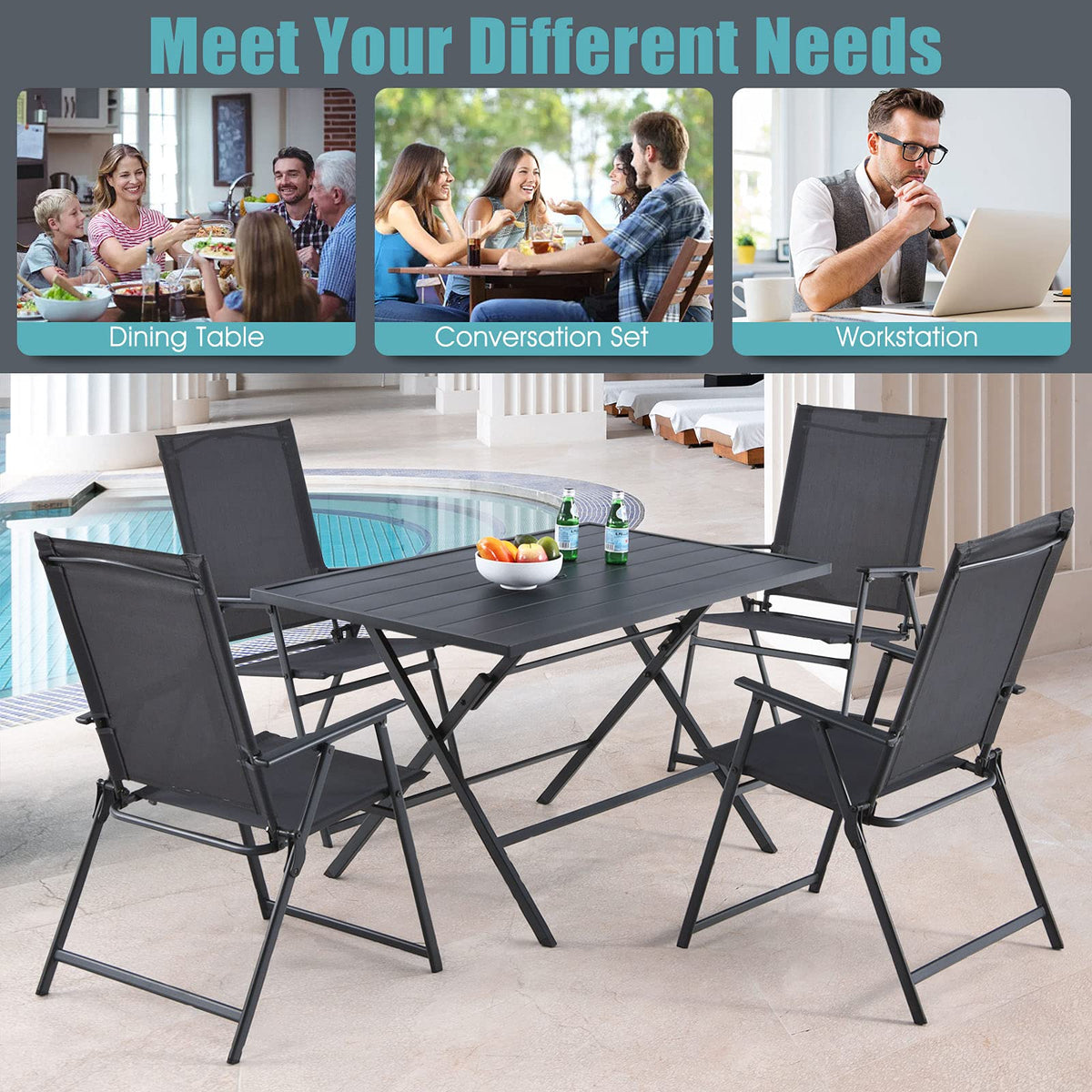 Tangkula 5 Pieces Patio Dining Set, No Assembly Required, Outdoor Dining Furniture with 4 Armchairs & 1 Dining Table - NP10070WL-GR