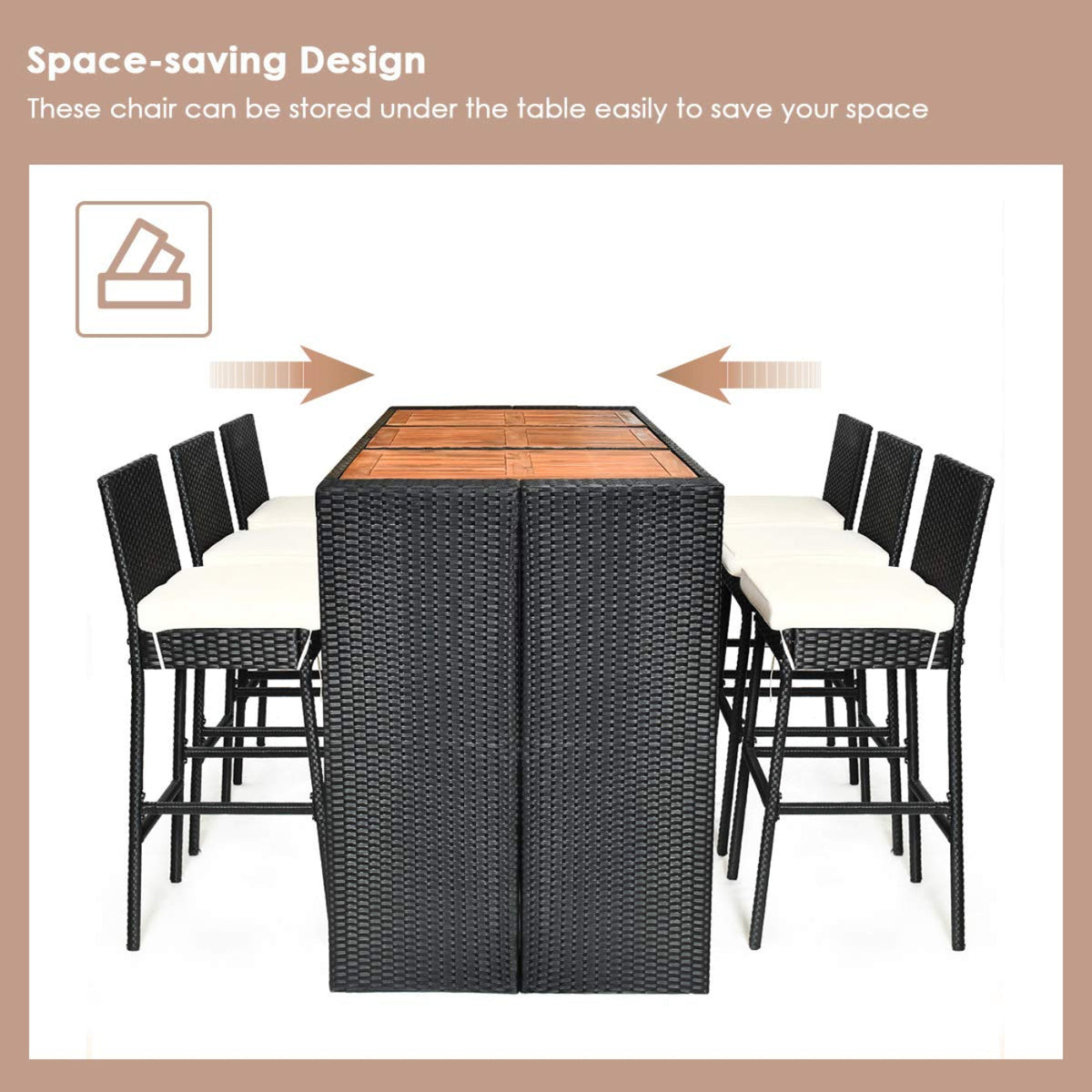 Tangkula 7 Pieces Outdoor Wicker Bar Set, Rattan Dining Set - HW63219+