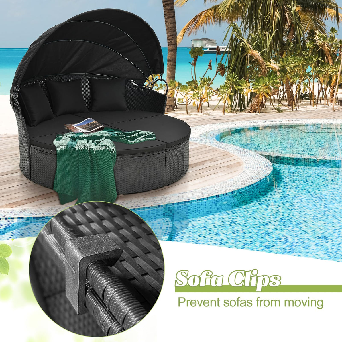 Tangkula Outdoor Patio Round Daybed with Retractable Canopy - HW71564DK+