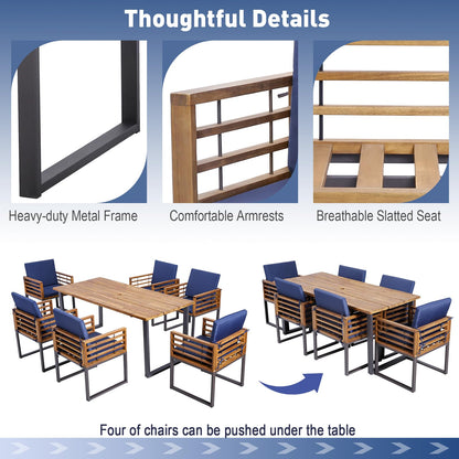 Tangkula 7 Piece Patio Dining Set, Acacia Wood Dining Chair & Table Set - HW70983NY+