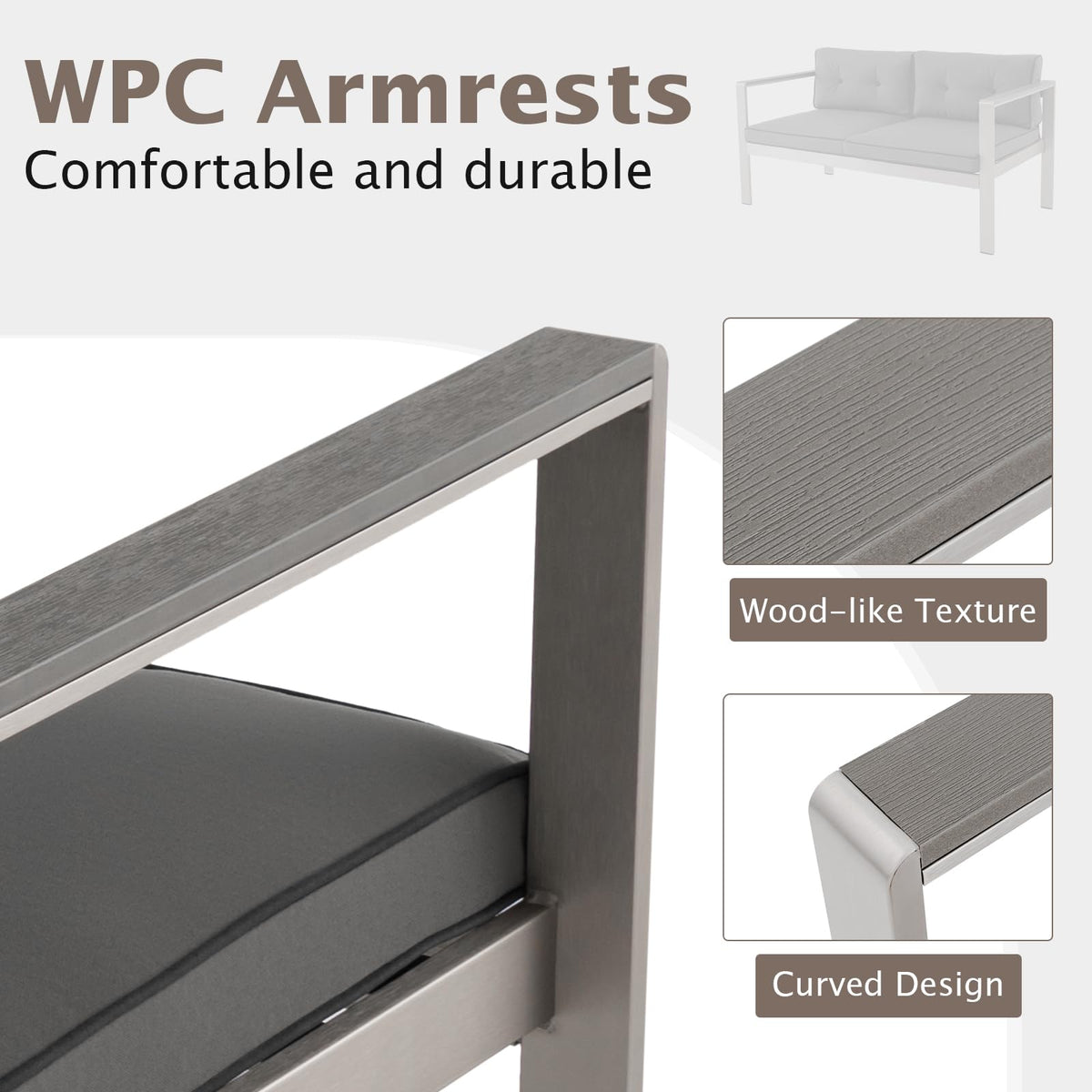 Tangkula 4 Piece Patio Aluminum Sofa Set, Contemporary Sofas & Coffee Table - 2*NP11317GR+NP11318GR+NP11319GR