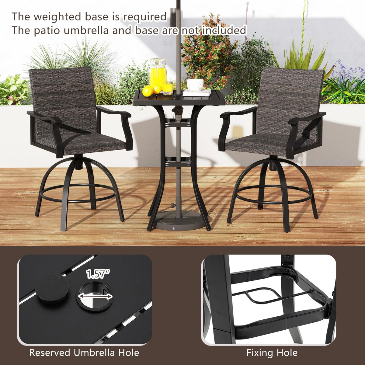 Tangkula 3 Pieces Wicker Patio Swivel Bar Set - NP12166DK+