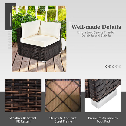 Tangkula 6 Pieces Patio Furniture Set, Outdoor Wicker Conversation Set with Glass Coffee Table - HW67937WH+