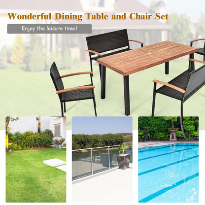 Tangkula 5 Pieces Wicker Patio Dining Set, Patiojoy Outdoor Rattan Backyard Porch Garden Dining Set - HW66354+2*OP70702+OP70689