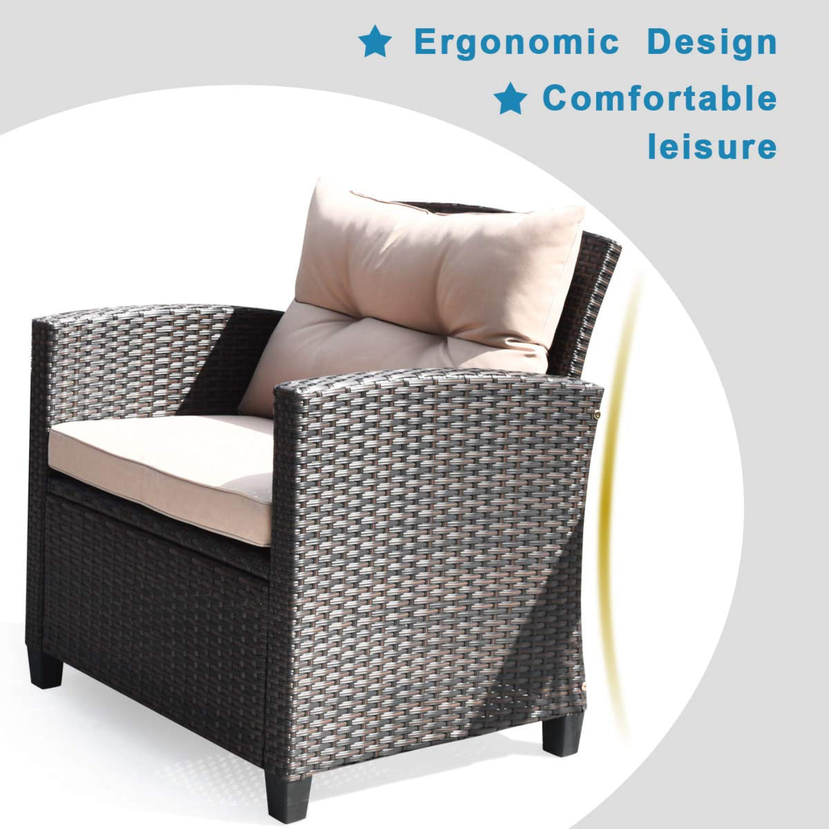 Tangkula 4-Piece Patio Furniture Set, Rattan Wicker Chair Set with 1 Loveseat, 2 Single Sofas - HW63217+