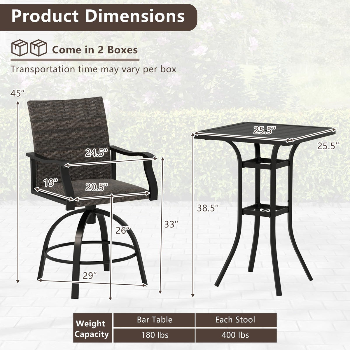 Tangkula 3 Pieces Wicker Patio Swivel Bar Set - NP12166DK+