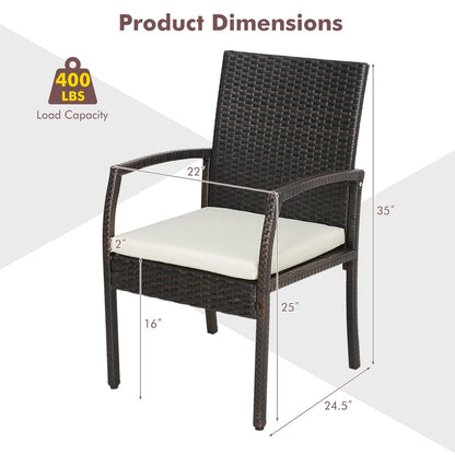 Tangkula Patio Rattan Dining Set, Acacia Wood Tabletop w/Umbrella Hole - HW70830-4+HW70840
