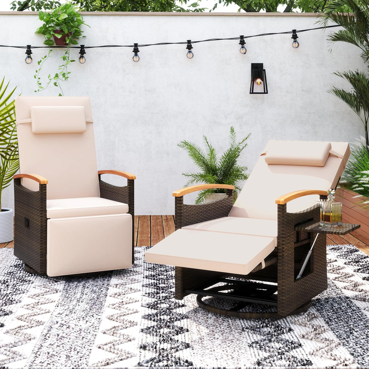 Tangkula Patio Rattan 360 Degree Swivel Recliner Chair, Wicker Lounge Chair w/Adjustable Backrest &amp; Footrest - HW72726BN