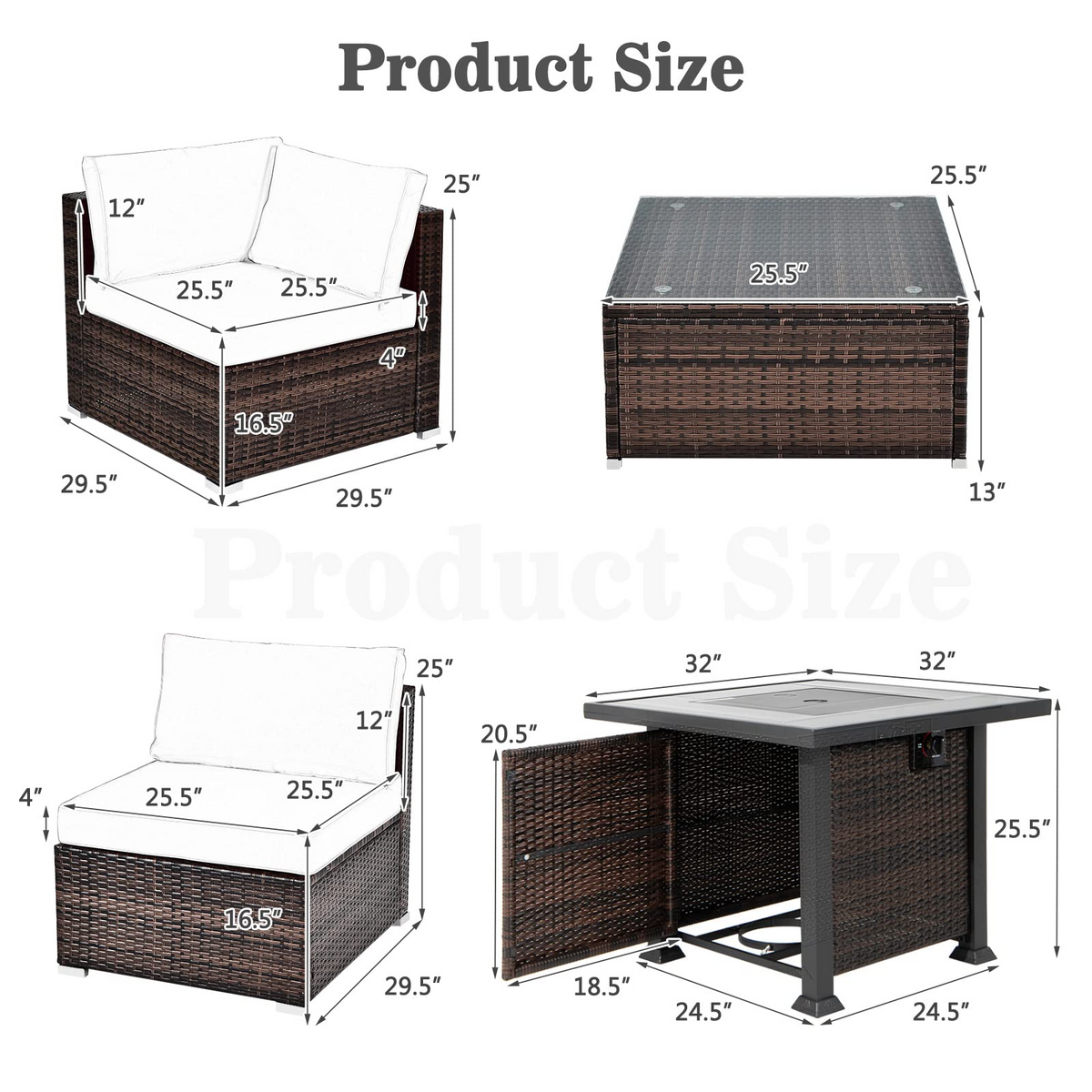 Tangkula 7 Pieces Patio Furniture Set with Fire Pit Table - NP10618CF+HW67937NYA+